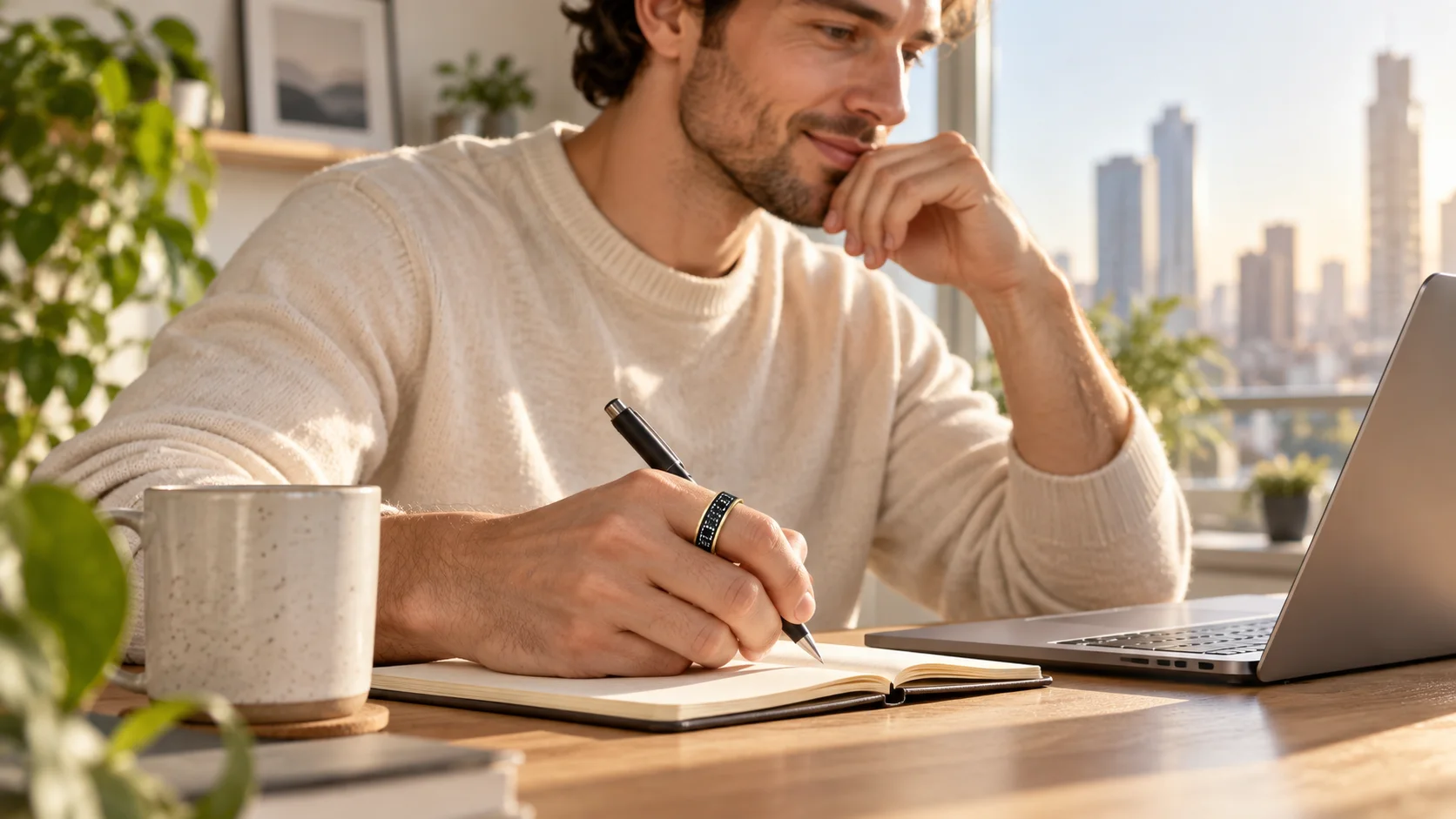 SAYDIAN R7 smart ring at a sunlit home desk