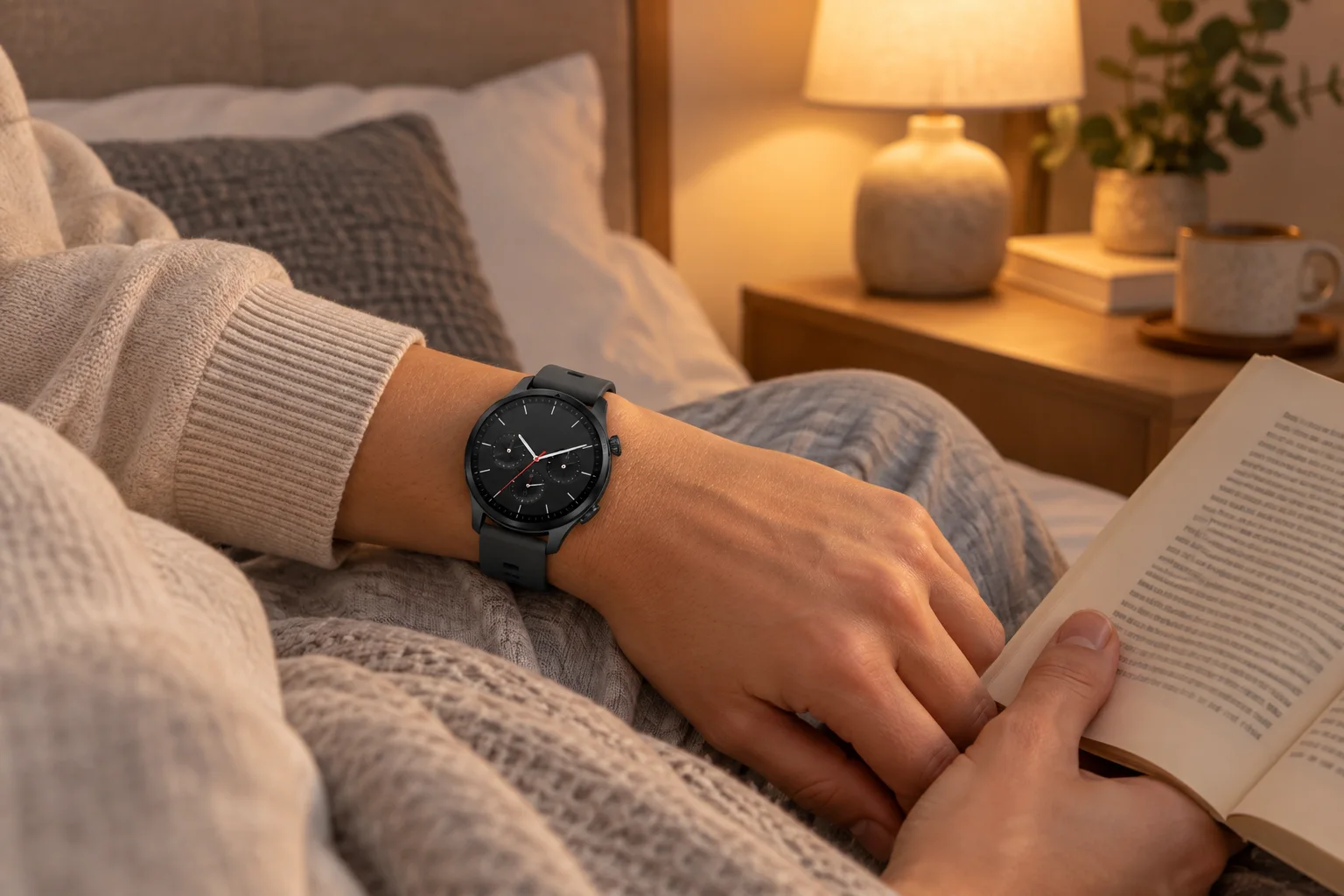 SAYDIAN S8 smartwatch during a quiet evening reading routine