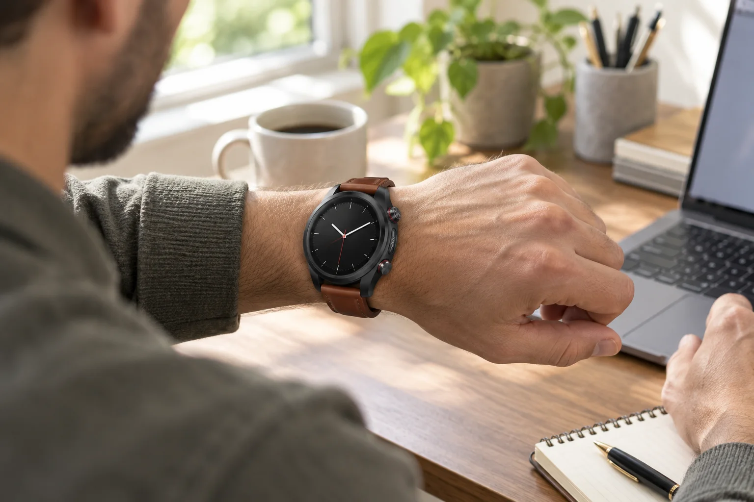 SAYDIAN E8 on a wrist in a sunlit entryway