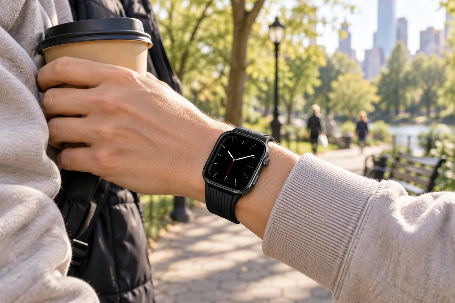 A SAYDIAN W8S worn during a relaxed city park walk