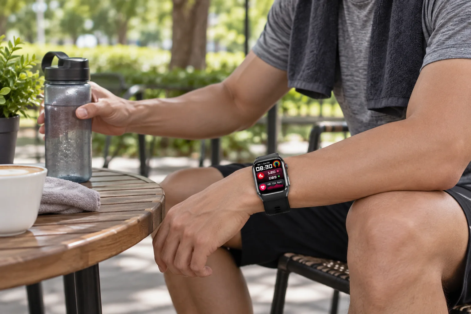 A runner unwinding after a neighborhood run while wearing the SAYDIAN W9S