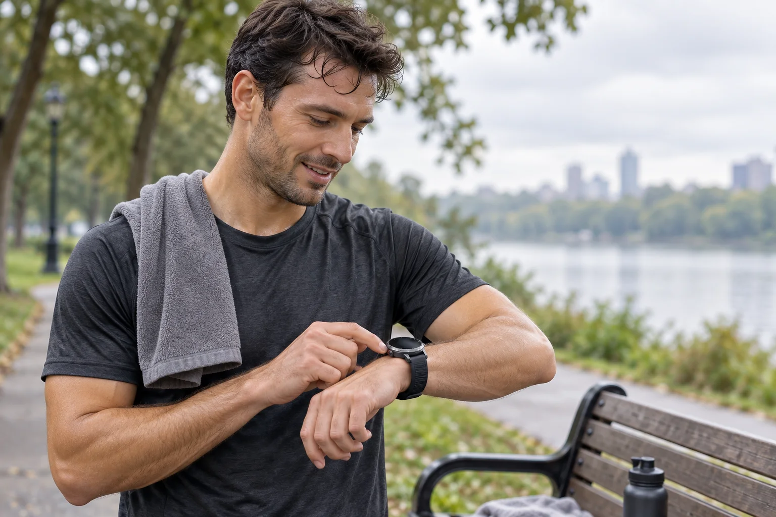 Runner checking the SAYDIAN W8 after an easy park run