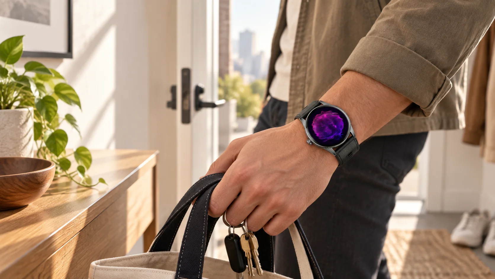 SAYDIAN W9 at a sunlit apartment entryway