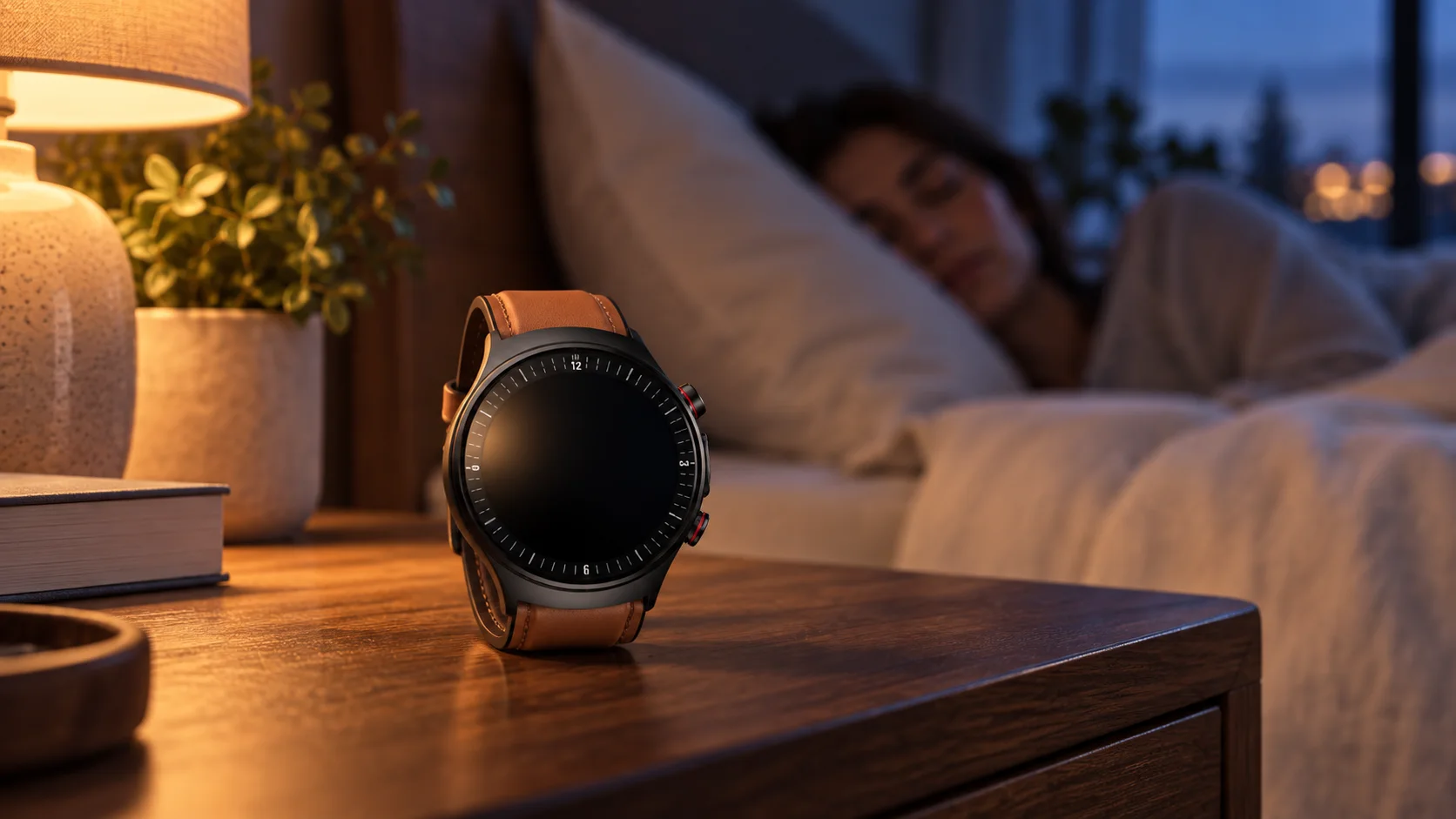 SAYDIAN E8 smartwatch on a bedside table in a softly lit bedroom