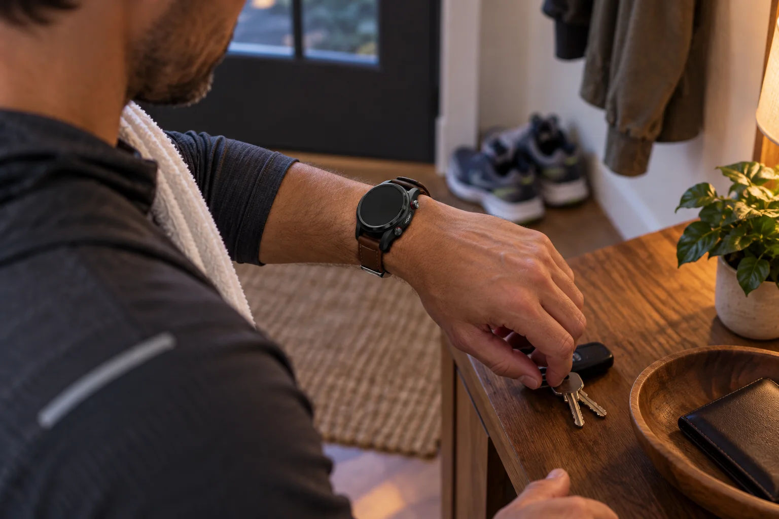SAYDIAN E8 with brown strap after a neighborhood run