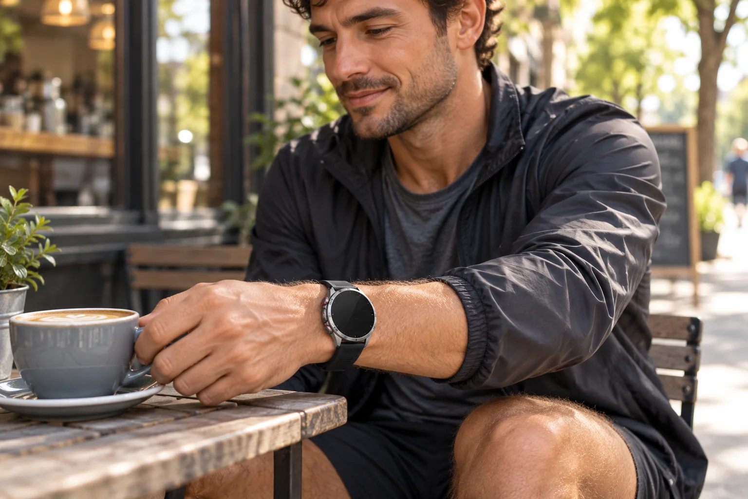 SAYDIAN W8 worn at a neighborhood coffee stop after a run