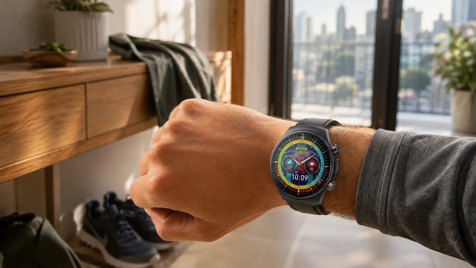 SAYDIAN E8 smartwatch in a warm everyday setting