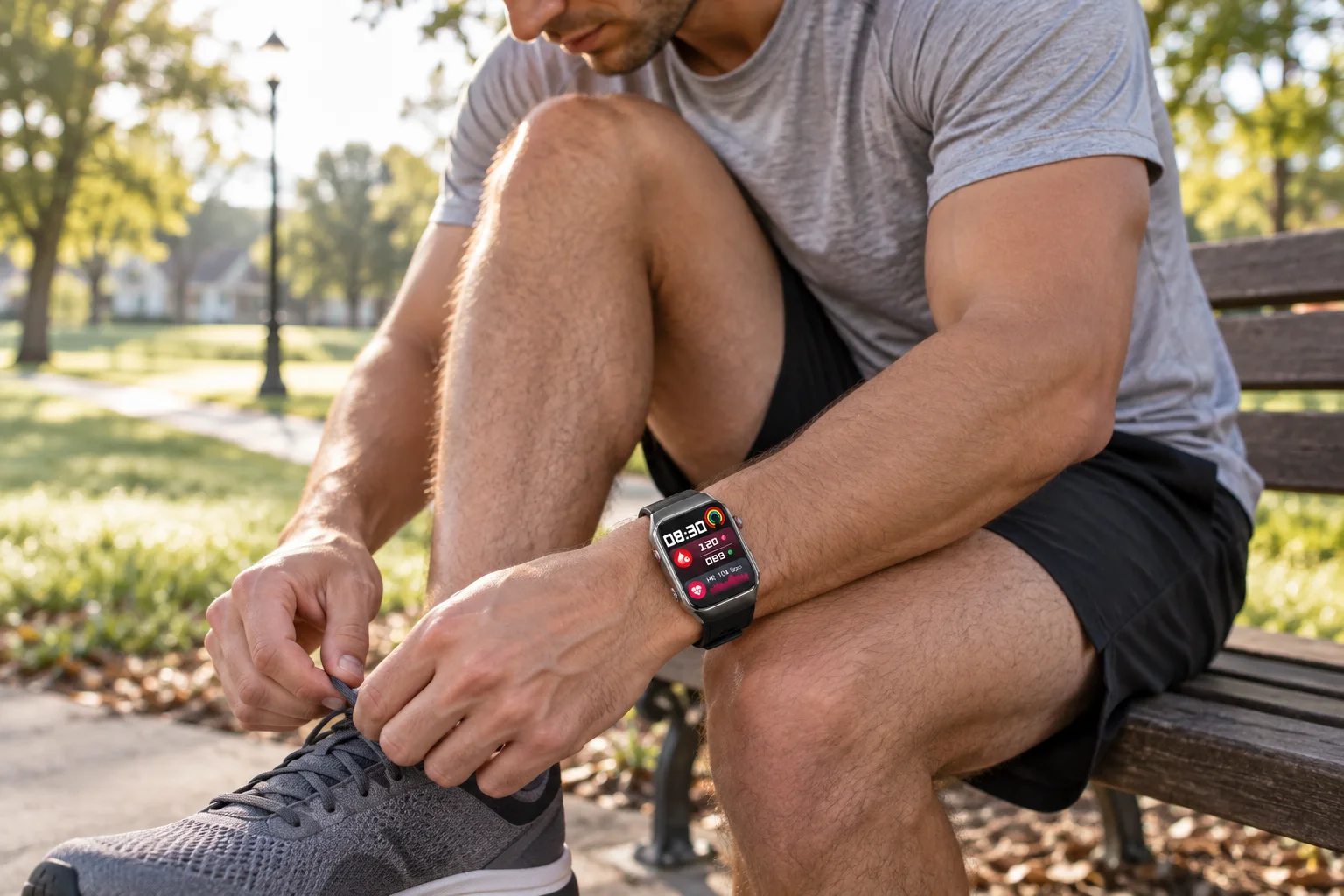 A runner preparing for a neighborhood run while wearing the SAYDIAN W9S