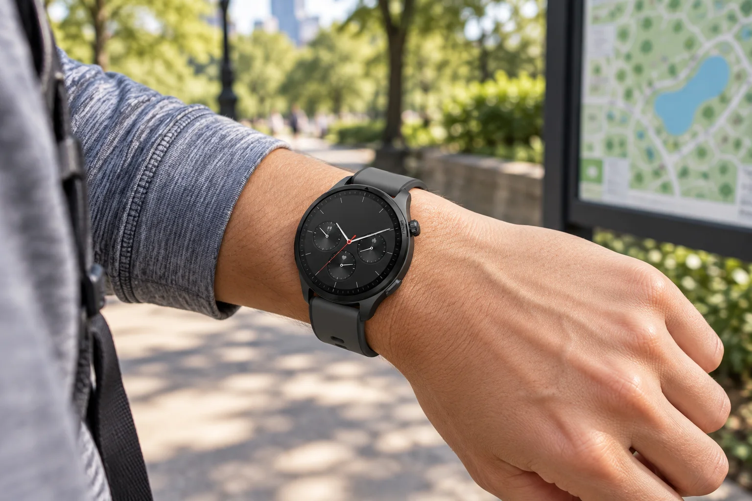 SAYDIAN S8 smartwatch at a city-park trail map
