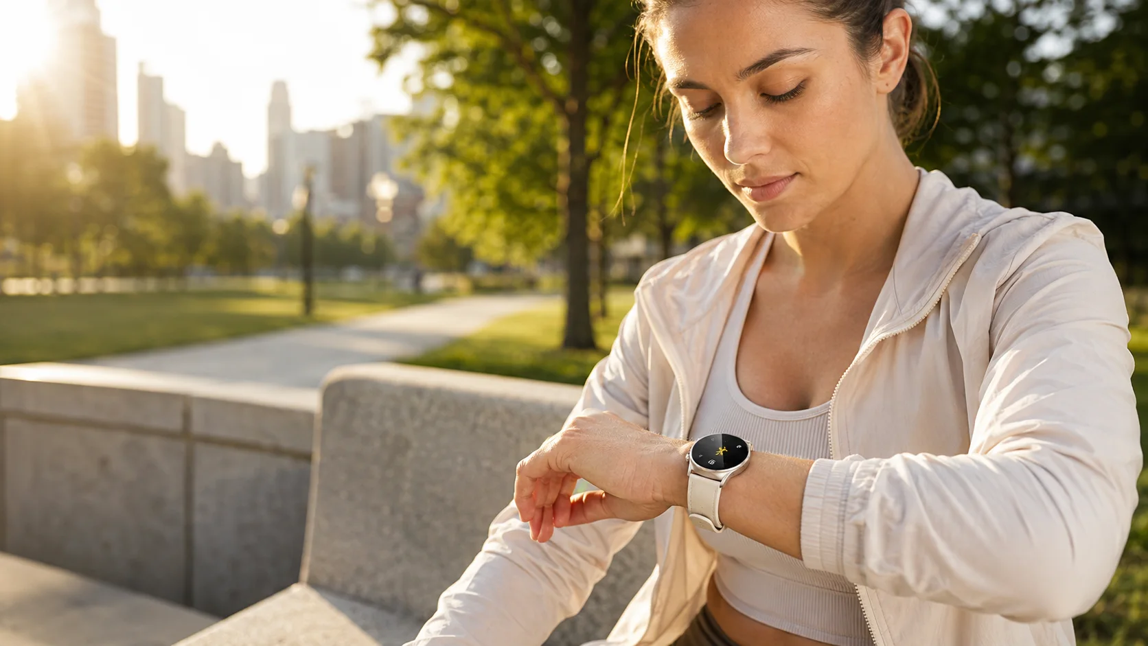 Runner reviewing the SAYDIAN W8 Ultra-R after a morning park workout